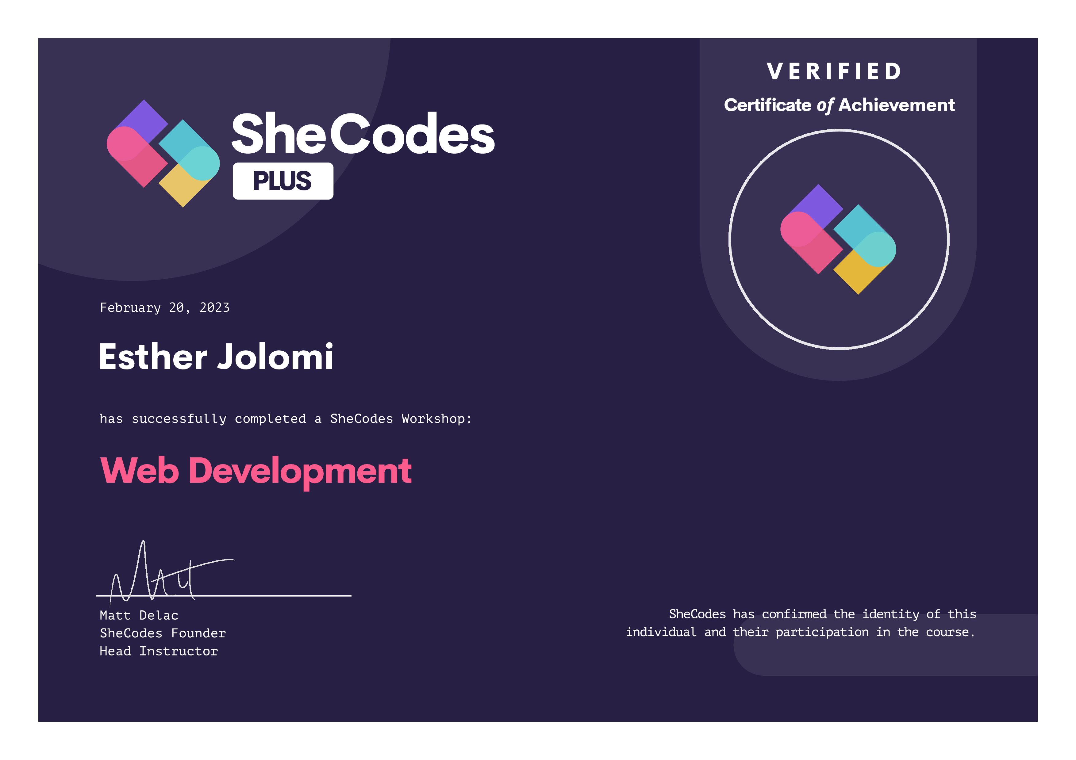 web development certificate from SheCodes